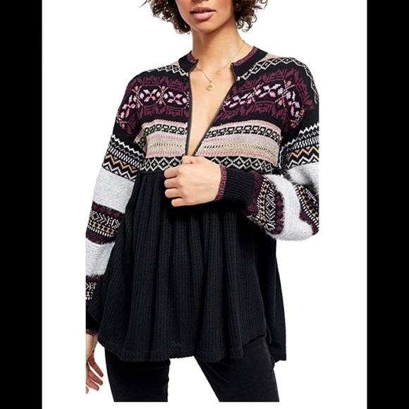 Restocking- FREE PEOPLE  BLACK TUNIC SWEATER‼… - Picture 1 of 3